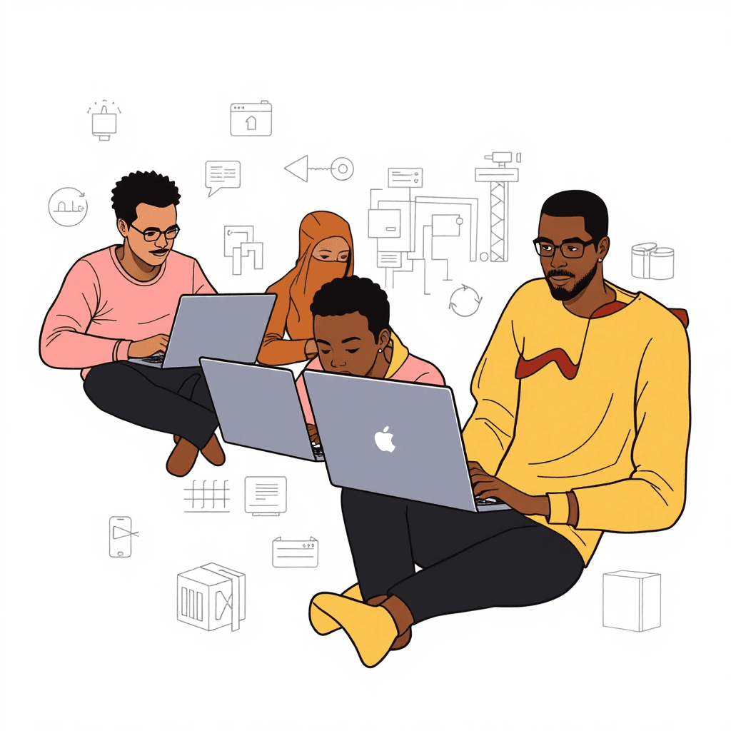 Nigerian students working on laptops